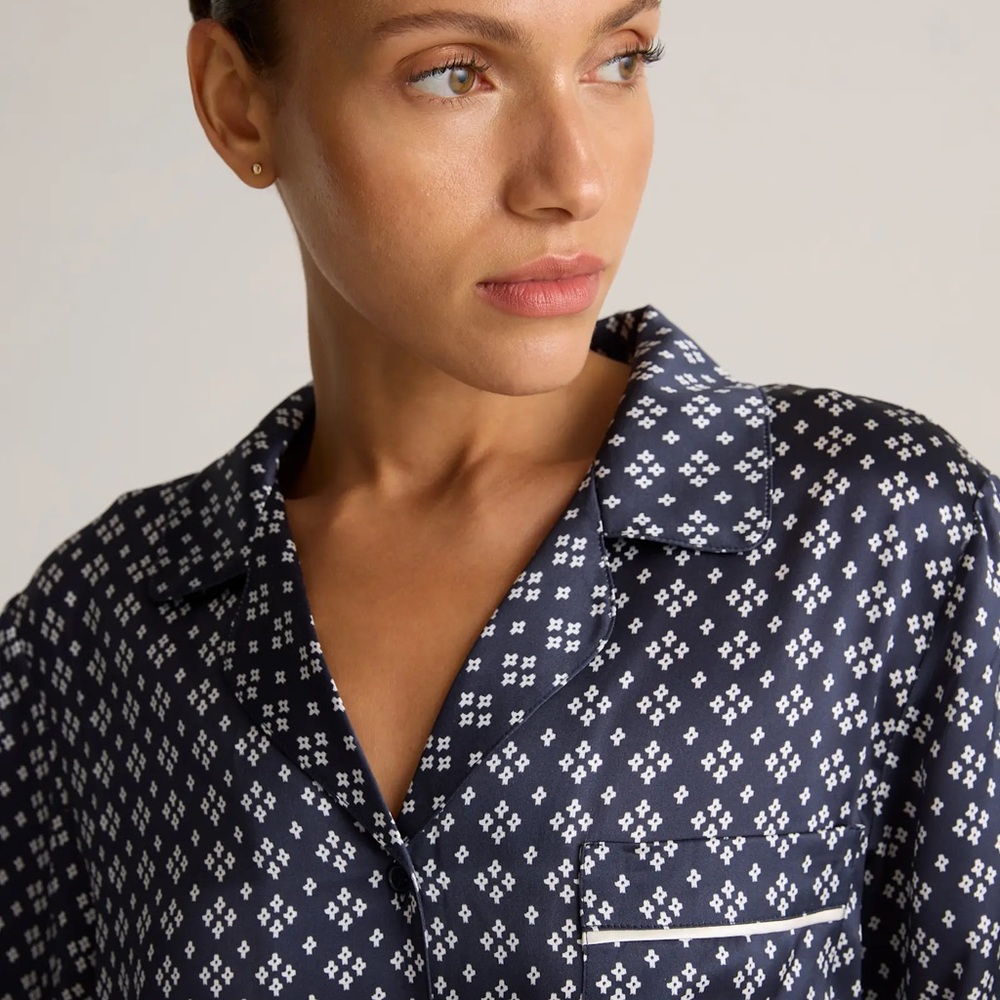 100% Washable Silk Satin Pajama Long Sleeve Top